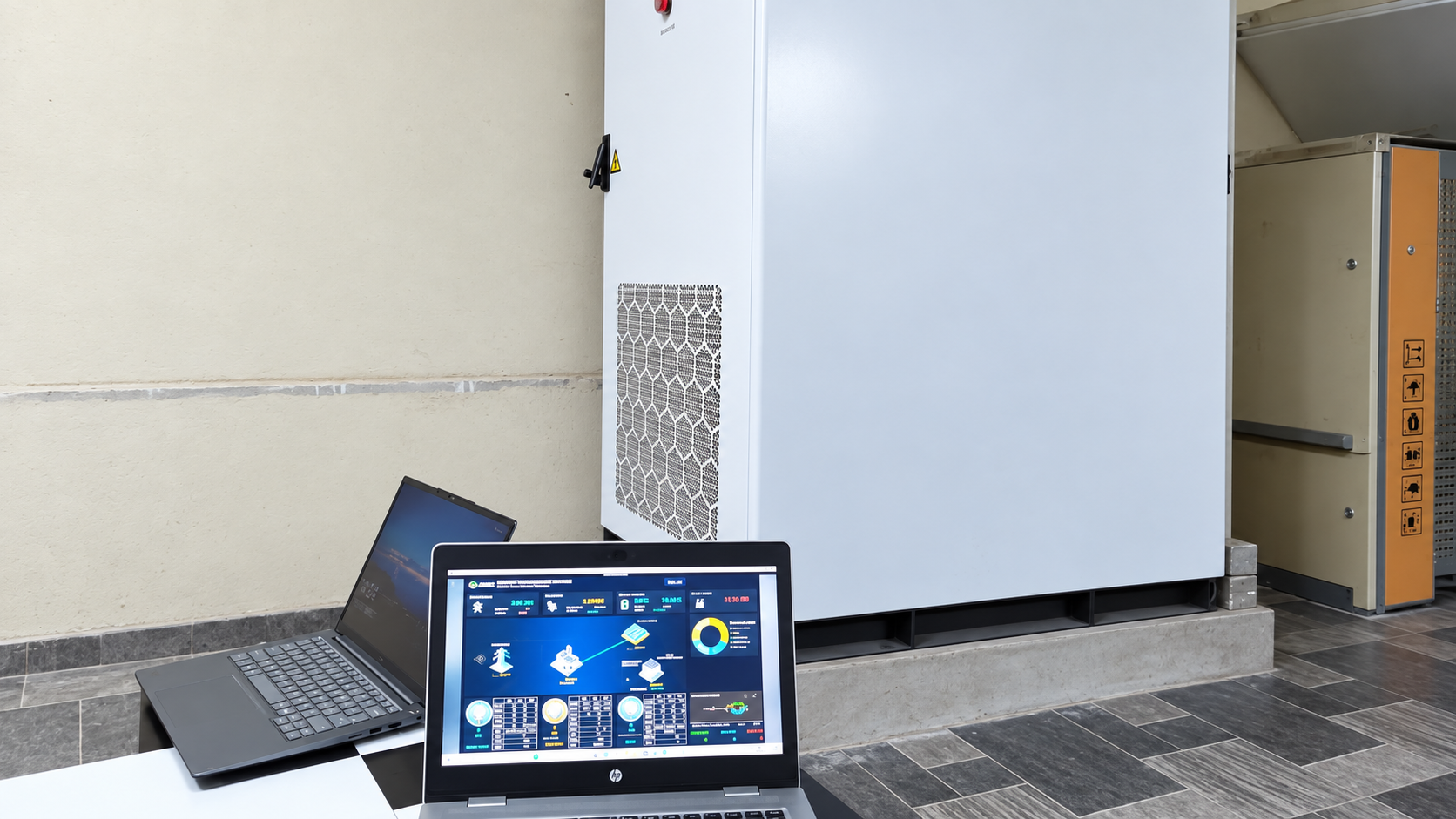 Communication and EMS integration testing in progress for solar BESS genset and grid energy management system in Lahore Pakistan