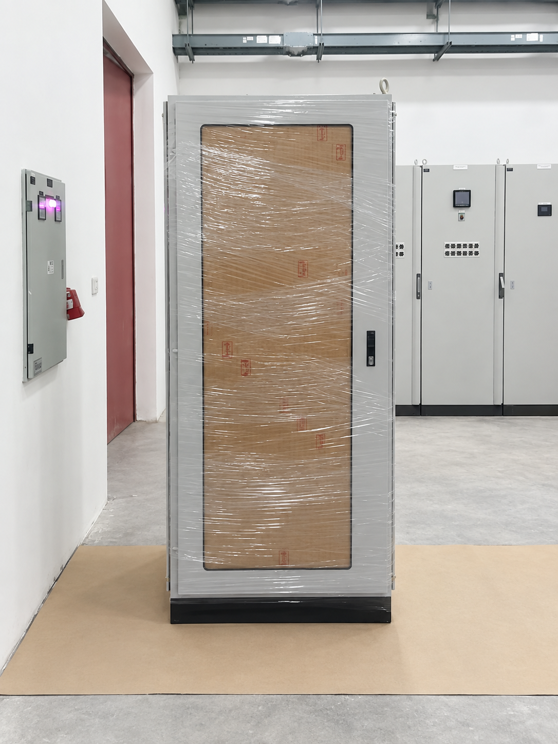 Generator synchronization and centralized control panel packed for delivery