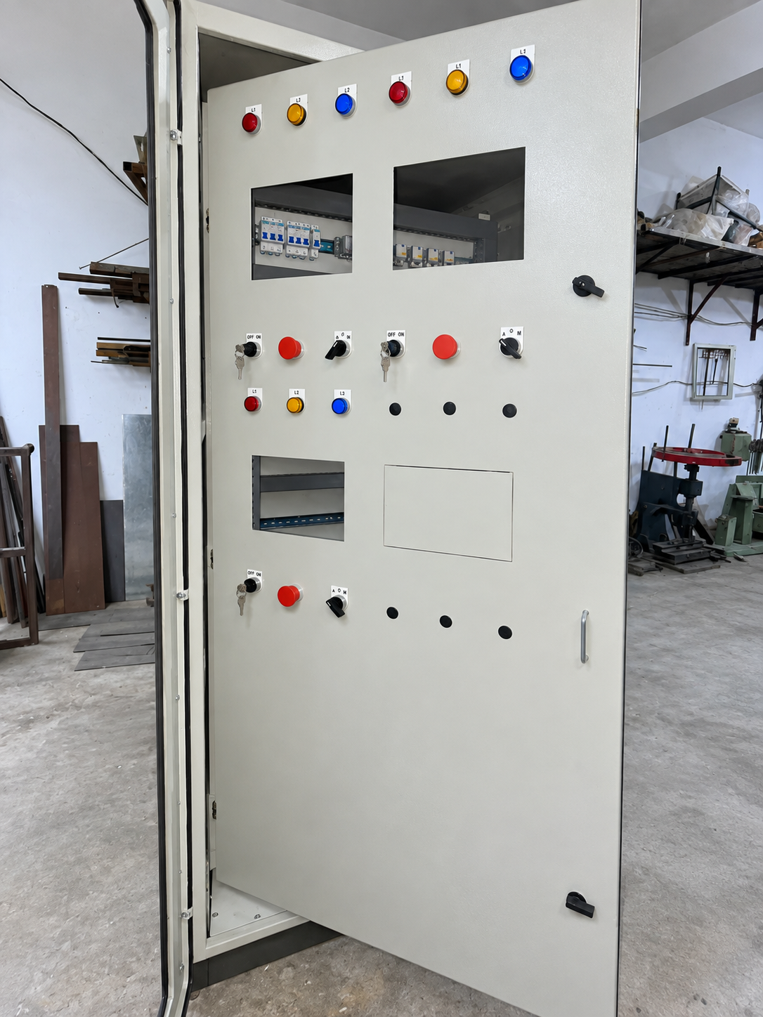 Front assembly of industrial generator synchronization control panel