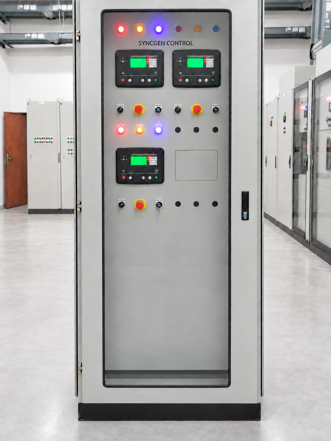 Three-controller genset synchronization panel by JME Energy and Automation